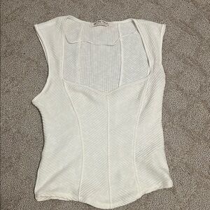 Free People White Knit Square Neck Top